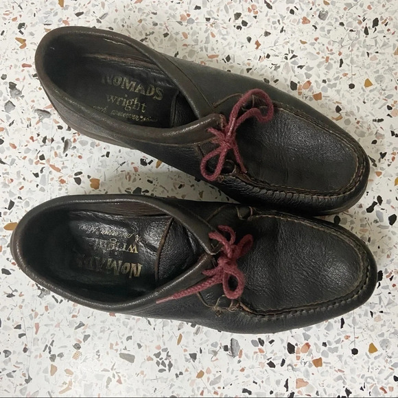 NOMADS Leather Loafer Arch Preserver Shoe Size 9.5 Wide Maroon Lace Up Preppy - Picture 1 of 15